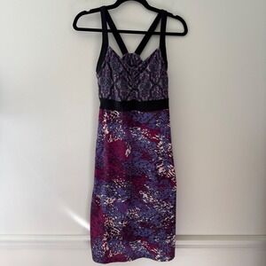 Prana Purple Paisley Print Crisscross Strap Midi Dress Women's Size Medium